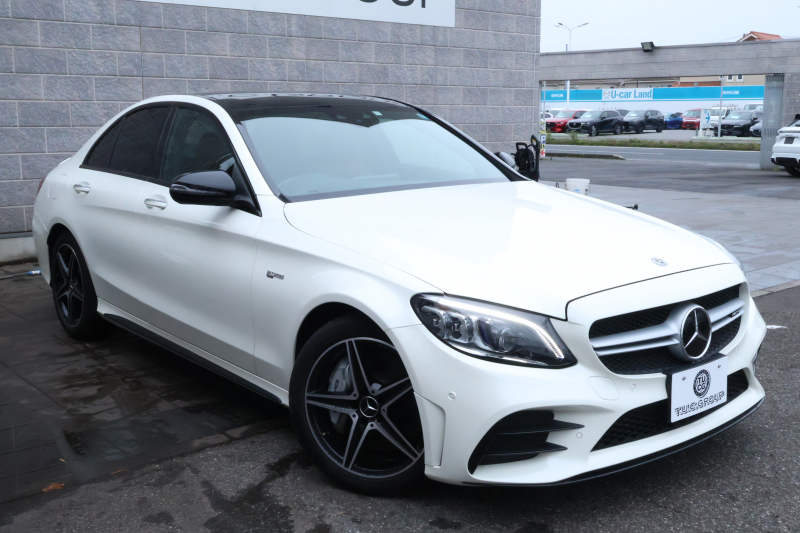 AMG Cクラス C43 4MATIC 　後期型 AMGｽﾀｲﾘﾝｸﾞPKG ﾚｰﾀﾞｰｾｰﾌﾃｨPKG ｴｱﾊﾞﾗﾝｽPKG ﾊﾟﾉﾗﾏSR ｸﾗﾝﾍﾞﾘｰ赤革 ｼｰﾄﾋｰﾀ 純正10.25ｲﾝﾁﾅﾋﾞ地ﾃﾞｼﾞ ｺｯｸﾋﾟｯﾄDisp AppleCarPlay Burmesterｻﾗｳﾝﾄﾞ Bﾓﾆﾀｰ 電動Rｹﾞｰﾄ ﾌｯﾄﾄﾗﾝｸOP 18ｲﾝﾁAW　2年保証