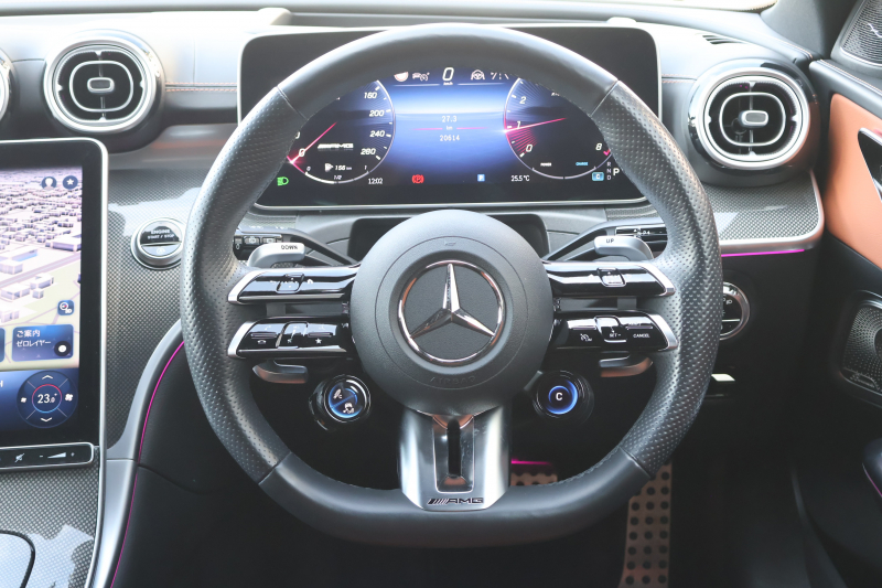 AMG Cクラス C43 4MATIC ｽﾃｰｼｮﾝﾜｺﾞﾝ (BSG搭載ﾓﾃﾞﾙ)　ﾚｻﾞｰｴｸｽｸﾙｰｼﾌﾞPKG ﾚｰﾀﾞｰｾｰﾌﾃｨPKG ﾊﾟﾉﾗﾏSR ｼｴﾅﾌﾞﾗｳﾝ/ﾌﾞﾗｯｸ革 ｼｰﾄﾋｰﾀｰ  ﾍﾞﾝﾁﾚｰﾀｰ MBUX ARﾅﾋﾞ地ﾃﾞｼﾞ AppleCarPlay Burmester 360度ｶﾒﾗ  HUD  ﾘｱｱｸｽﾙｽﾃｱﾘﾝｸﾞ AMG19ｲﾝﾁAW　新車保証