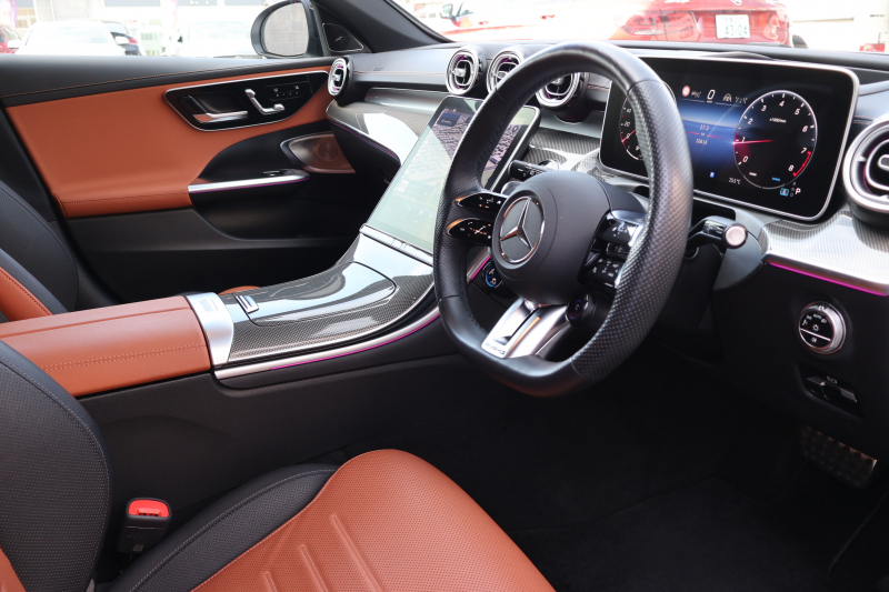 AMG Cクラス C43 4MATIC ｽﾃｰｼｮﾝﾜｺﾞﾝ (BSG搭載ﾓﾃﾞﾙ)　ﾚｻﾞｰｴｸｽｸﾙｰｼﾌﾞPKG ﾚｰﾀﾞｰｾｰﾌﾃｨPKG ﾊﾟﾉﾗﾏSR ｼｴﾅﾌﾞﾗｳﾝ/ﾌﾞﾗｯｸ革 ｼｰﾄﾋｰﾀｰ  ﾍﾞﾝﾁﾚｰﾀｰ MBUX ARﾅﾋﾞ地ﾃﾞｼﾞ AppleCarPlay Burmester 360度ｶﾒﾗ  HUD  ﾘｱｱｸｽﾙｽﾃｱﾘﾝｸﾞ AMG19ｲﾝﾁAW　新車保証